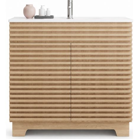 Mobile bagno con lavabo integrato 91x46x80 cm in MDF naturale con contenitore - CHICFURN (1/5)
