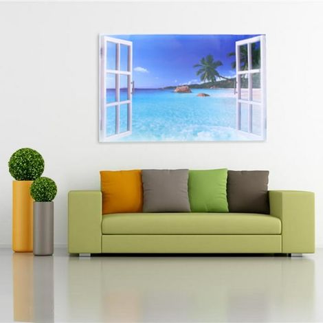 Affiche murale 3D plage océan sable autocollant déco mural panoramique adhésif imperméable salle salon chambre (1/5)