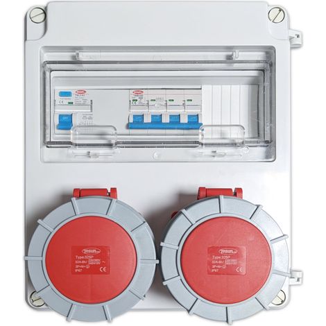 Caja 2 Tomas Trifásicas Con Magnetotérmico 32A Y Diferencial Caja IP65