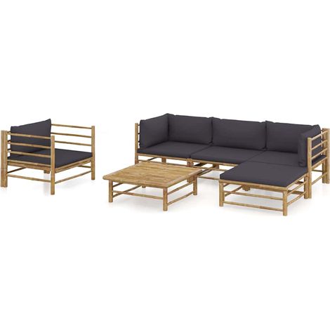 vidaXL Set Salotto da Giardino 6pz con Cuscini Grigio Scuro Bambù