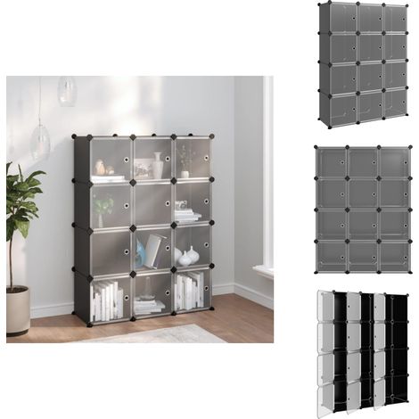 Cubes de rangement 12 pcs avec portes noir PP - Cube De Rangement - Étagère Murale - Meuble Rangement - Rangements Intérieur - Organisateur Tiroir (1/5)