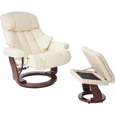 MCA fauteuil relax Calgary XXL, fauteuil de télévision avec tabouret, cuir, charge 180kg - crème, aspect noix (1/5)