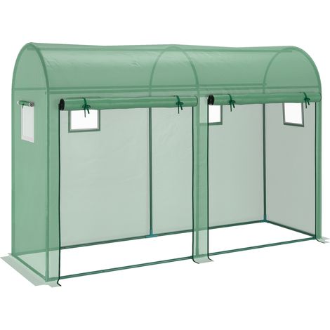 Serre de jardin 3 m², abri extérieur en PE avec bâche anti-UV 140 g/m², armature acier, 2 portes à fermeture éclair coulissantes, 4 fenêtres roulables, 3x1x2 m, vert (1/5)