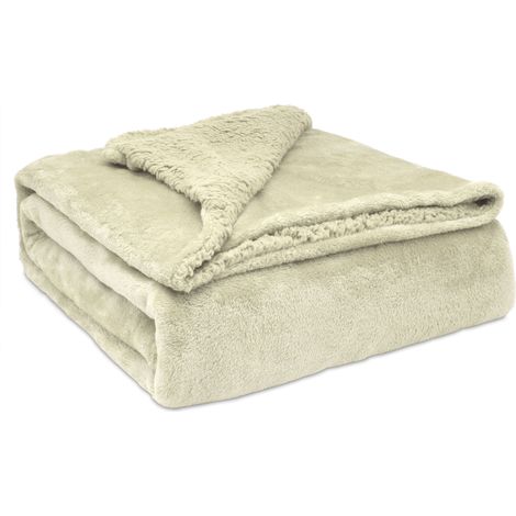 Briebe - Manta Sofá Invierno Sedalina Lisa y Borreguito Polar Sherpa 130x160 cm Calentita Gruesa Suave  Perla