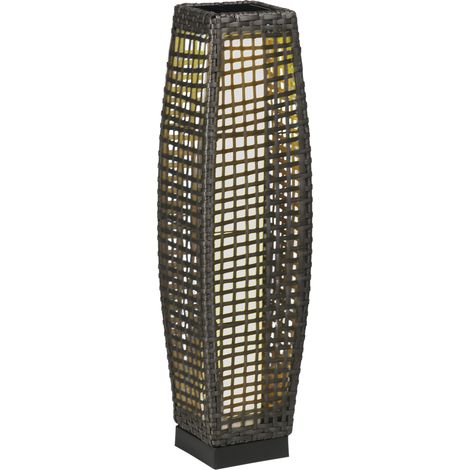 Outsunny linterna de jardín de ratán sintético luces solares exterior con luces LED encendido/apagado automático para terraza balcón patio 21x21x78 cm