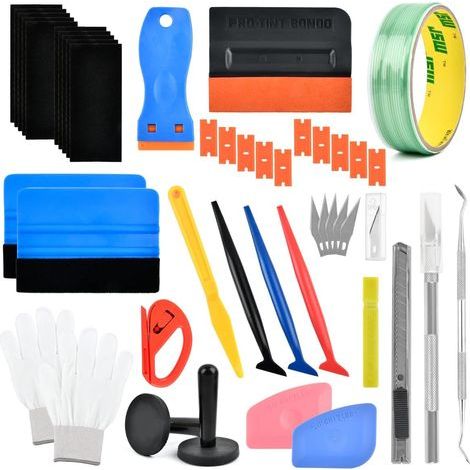 53-Piece Vinyl Film Tool Kit, Felt Squeegee, Cutter Blades, 5M Adhesive Tape, for Cars and Windows (1/5)
