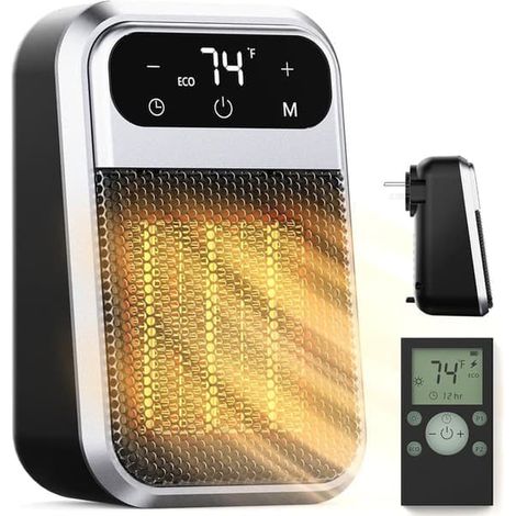 Chauffage mural avec télécommande - Chauffage à brancher de 800 W avec affichage LED, thermostat réglable et minuterie (1/5)