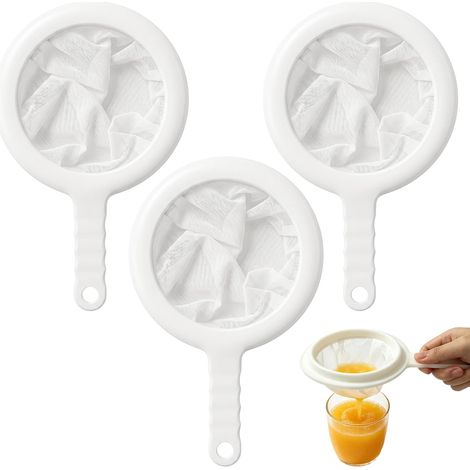 3PCS Alimentaire Filtre Nylon Tamis Fin, Passoires en Plastique avec Poignée Antidérapante, Maille Fine pour Kéfir, Miel, Farine, Liquides, Cuisine, Bricolage et Préparation Maison (1/5)