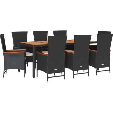Maison Exclusive - 9-tlg. Garten-Essgruppe mit Kissen Schwarz Pol