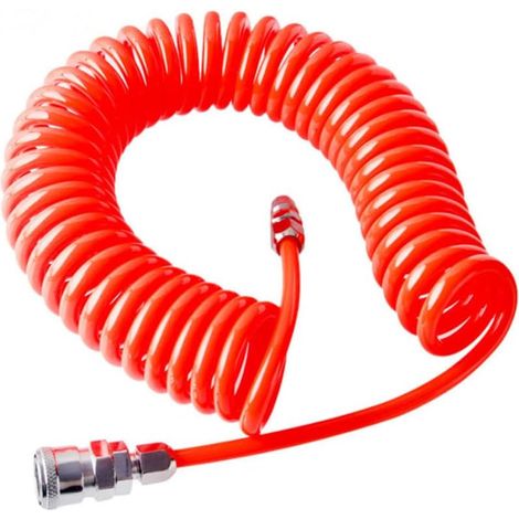 1 Tuyau Spirale Compresseur Air, Polyuréthane 8mm x 5mm, Connecteur PP20 SP20, Flexible 9m Rouge