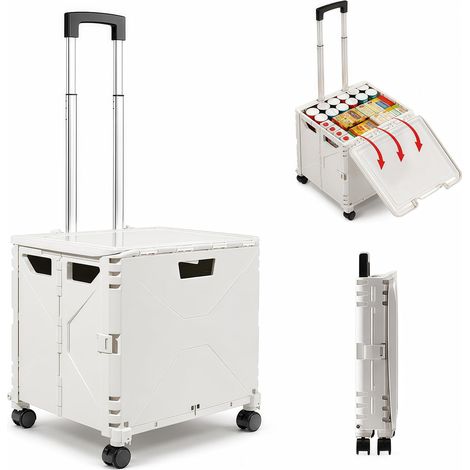 Chariot Pliable, Chariot de Courses avec 4 Roues Pivotantes à 360° Caddie de Courses avec Capacité de 50 L et Capacité de Charge à 35 kg Panier avec Poignée Réglable en Hauteur pour Achats et Sorties (1/5)