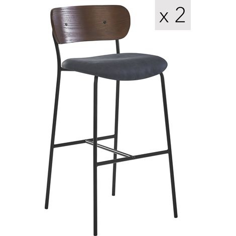 Nordlys - Lot de 2 Tabourets de Bar Metal Bois Industriels