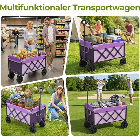 Mini chariot pliable compact charge 100kg, poignée réglable en hauteur, léger, stable et gain de place, parfait pour camping et courses, lilas