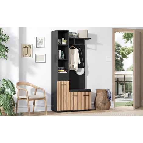 Garderobe 80 x 35 x 175 cm aus Spanplatten, Schwarz/Natur – MEUBLIV (1/5)