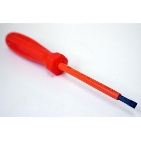 Tournevis plat 4x75mm isolé 1000V lame acier chromé manche bi-matière electricien pour vis tête fendue DERANCOURT
