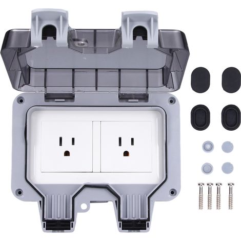 Prise électrique extérieure étanche IP66 boîtier 2 modules US 250V 15A double mural résistant aux intempéries (1/5)