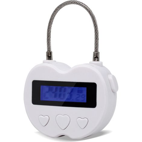 Cadenas temporisateur en métal cœur, cadenas compact à temporisateur rechargeable USB, temporisateur réglable jusqu’à 99 heures, cadenas anti-addiction à auto-régulation (blanc). (1/4)