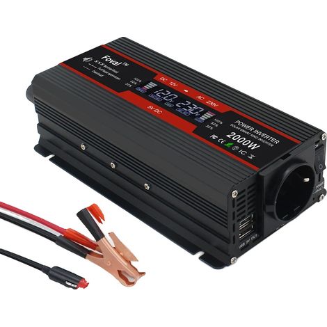 Inversor de corriente, convertidor estable de 12 V a 220 V con pantalla LCD, protección de seguridad completa para coche, camping y alimentación de respaldo, 12 V a 220 V 2600 W, enchufe europeo, 12 V (1/2)