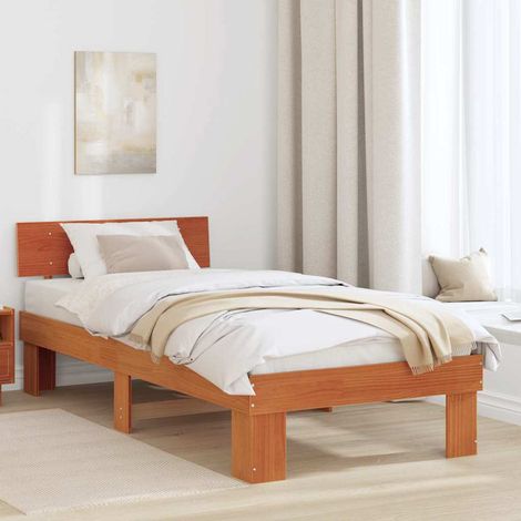 Bed Frame with Headboard Wax Brown 75 x 190 cm Solid Pine Wood vidaXL (1/5)