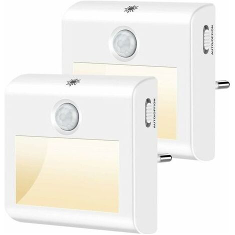 Veilleuse Enfant LED[Lot de 2],Veilleuse Prise Electrique Dimmable avec Détecteur de mouvement et de Lumière, Lampe Nuit pour Chambre Bébé, Placard, Salon, Escaliers, Couloir etc.-Blanc chaud (1/5)
