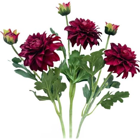 Fleurs artificielles Dahlias, fleurs en soie avec tiges, fleurs d'hiver artificielles pour la décoration, longues tiges de fleurs artificielles pour grand vase, décor de mariage et fête de (1/5)