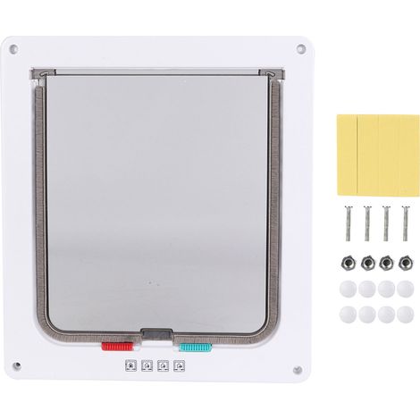 Passage pour chat en ABS acrylique avec fenêtre transparente et système de verrouillage étanche, à installer sur porte ou fenêtre (blanc) (1/5)