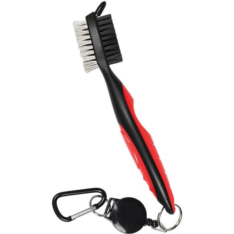 Rote Golfschlägerbürste und Schlägerrillenreiniger, Nylon- und Stahlbürste