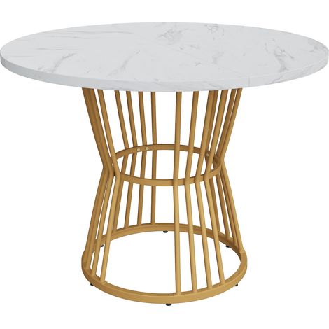 Set tavolo da pranzo 5 pezzi rotondo 100 cm bianco effetto marmo con 4 sedie in velluto grigio scuro (1/5)