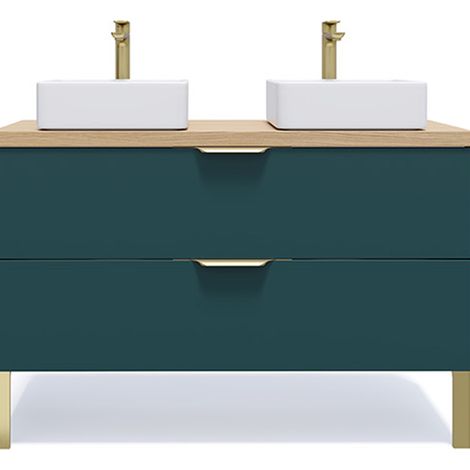 Meuble de salle de bain suspendu 2 vasques à poser 120cm 2 tiroirs Bleu - Venice (1/5)