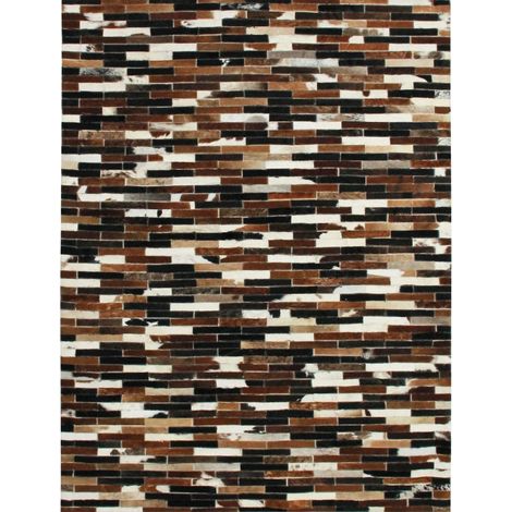 CUIR - Tapis en cuir recyclé lignes marron 120x170 (1/5)
