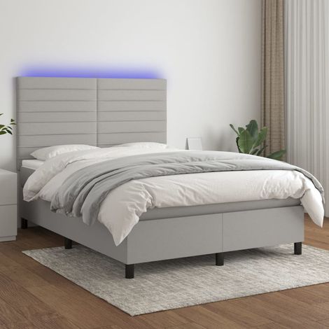 Lit adulte - Sommier tapissier avec matelas et LED - Sommier pour Adulte et Enfant - Gris clair 140x200 cm Tissu XJDT148918 (1/5)
