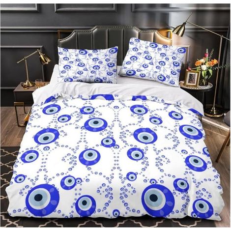 Motif des Yeux Bleus 3D Imprimé Housse de Couette Microfibre dissimulé décoratif Drap de Couette 2 taies résistante 90x190cm - UPW (1/4)