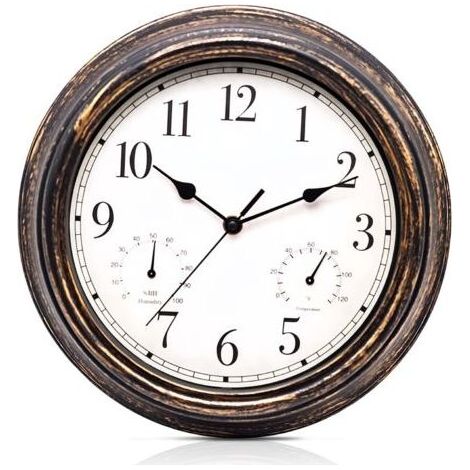 Vintage-Wanduhr: wasserdicht, geräuschlos, Retro-Stil, wetterfest, mit Thermometer und Hygrometer, geräuschlos, kein metallisches Ticken, für Schlafzimmer, Wohnzimmer, Küche (1/5)