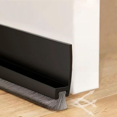 100cm Noir Joint de Porte, Joint Brosse Isolation Phonique Porte, Auto-adhésif et Peut être Coupé à la Taille, Boudin de Porte, Calfeutrer Bas de Porte, (Black) (1/5)