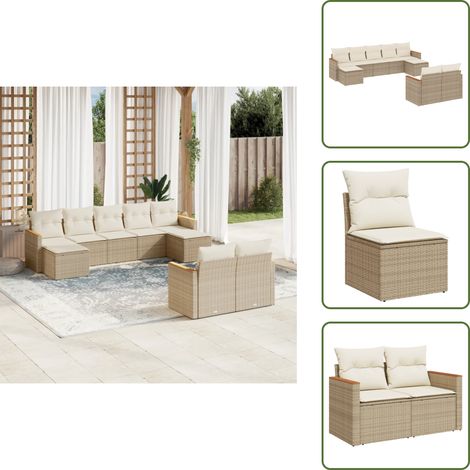 9-tlg. Garten-Sofagarnitur mit Kissen Beige Poly Rattan - Gartenmöbel - Outdoor-Lounge - Rattan Gartenset - Sofagarnitur - Lounge Set (1/5)