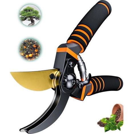 Professionelle Gartenschere - Schwarz und Orange - Geschliffene Klingen - Ergonomischer Griff - 21,5 x 6 cm