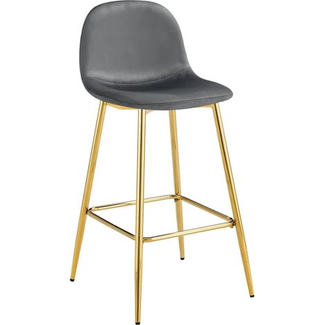 Lot 2 Tabourets de Bar Scandinave Velours Anthracite Pieds Gold 47,5x43x100cm