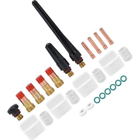 Jeu de 23 pièces pour torche TIG WP17/18/26 : lentille à gaz, électrodes, coupelle en verre, joints d'étanchéité (1/5)