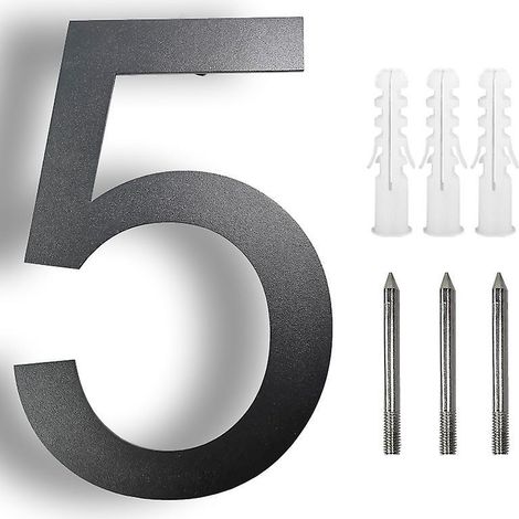 numro De Maison Noir 4,9 Pouces 5, Numro De Rue Rsidentiel Moderne Pour Aluminium Flottant  Montage Affleurant