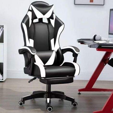 Sedia Gaming Ergonomica Girevole Reclinabile 135° con Rotelle Poggiapiedi NERO-BIANCO (1/5)