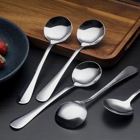 Ensemble de 12 cuillères à soupe rondes en acier inoxydable de qualité supérieure, robustes et durables. (1/3)