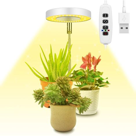 Luz de cultivo de espectro completo, luz de cultivo de altura ajustable con temporizador automático de 3/9/12 horas, 4 niveles de brillo, para plantas de interior