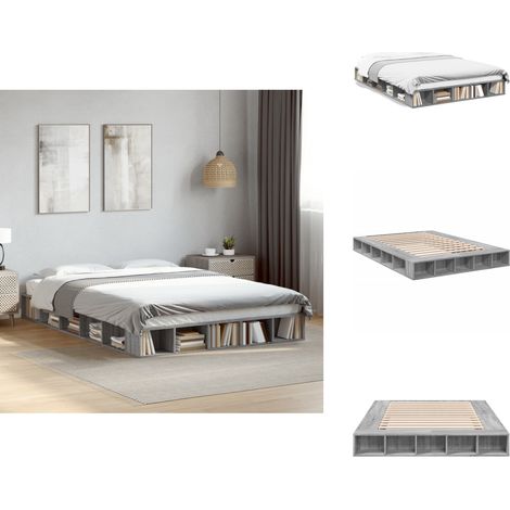 Cadre de lit sans matelas sonoma gris 150x200 cm - Cadre De Lit - Lit Double - Lit Sommier - Meuble Chambre - Literie (1/5)