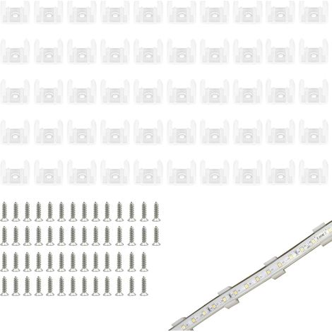 50PCS LED Néon Montage Clips,Fixation Ruban LED Néon Montage Clips Support de Montage pour Néon Inclure Vis pour 12mm à 14mm Silicone LED Bande Lumineuse,Translucide,Blanc (1/5)
