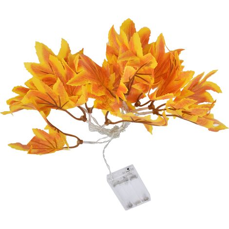 Guirlande lumineuse LED jaune feuille d'automne, alimentée par piles, résistante, en forme d'érable, pour fêtes intérieures et extérieures. Idéale pour les fêtes en intérieur et en extérieur. (1/5)