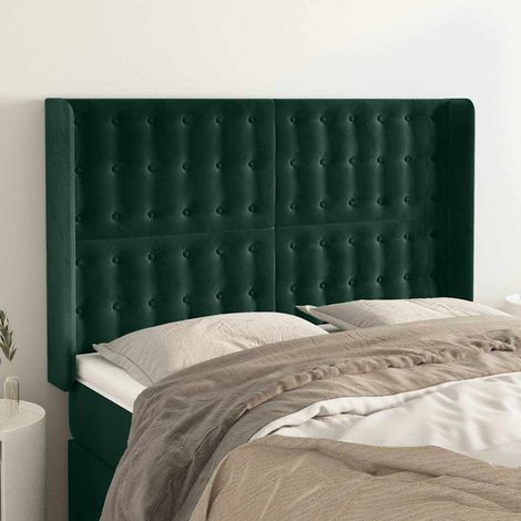 vidaXL Cabecero con orejas de terciopelo verde oscuro 147x16x118/128cm (1/5)