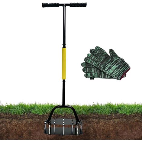 Aérateur Manuel de Gazon pour Jardin Ameublisseur Manuel de Sol Aérateur de sol à ressort avec 17 pointes en acier Pour l'entretien du gazon, le jardinage et l'ameublissement de la terre (1/5)
