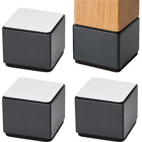 Relaxdays Möbelerhöhung, 4er Set, eckig, HBT: 5x6x6 cm, Karbonstahl, selbstklebend, Filz, Möbelfüße bis 500kg, schwarz (1/5)