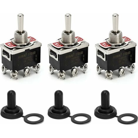 Interrupteur à bascule, AC380V 15A / AC250V 10A, interrupteur marche/arrêt/marche 3 positions 6 broches avec capuchon étanche noir, 3 pièces (1/5)