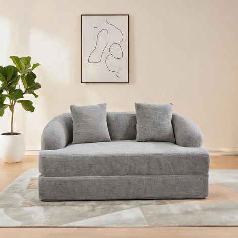 Canapé 2 places convertible en lit double en chenille gris clair (1/5)